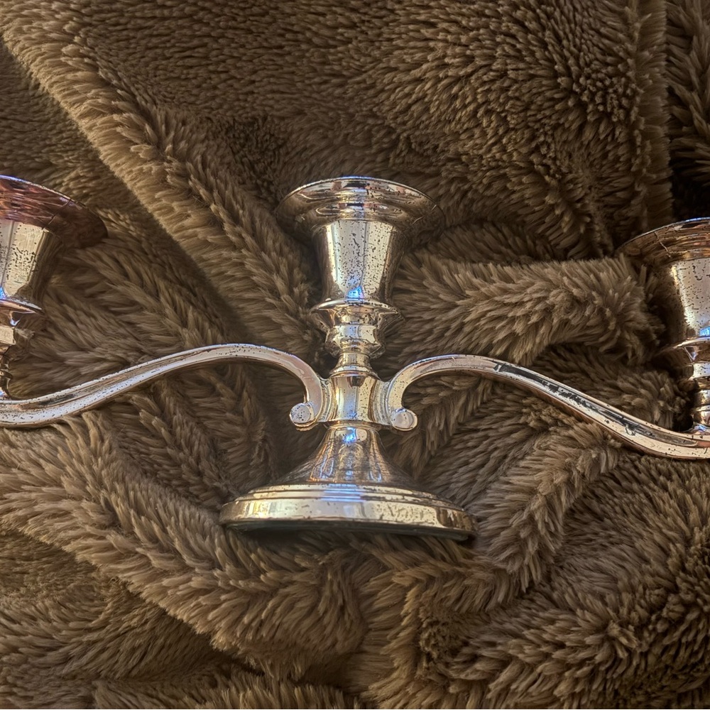 PAIR - Vintage Silver Plated Three Arm Candelabras